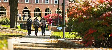 Susquehanna students walking on campus in the fall.